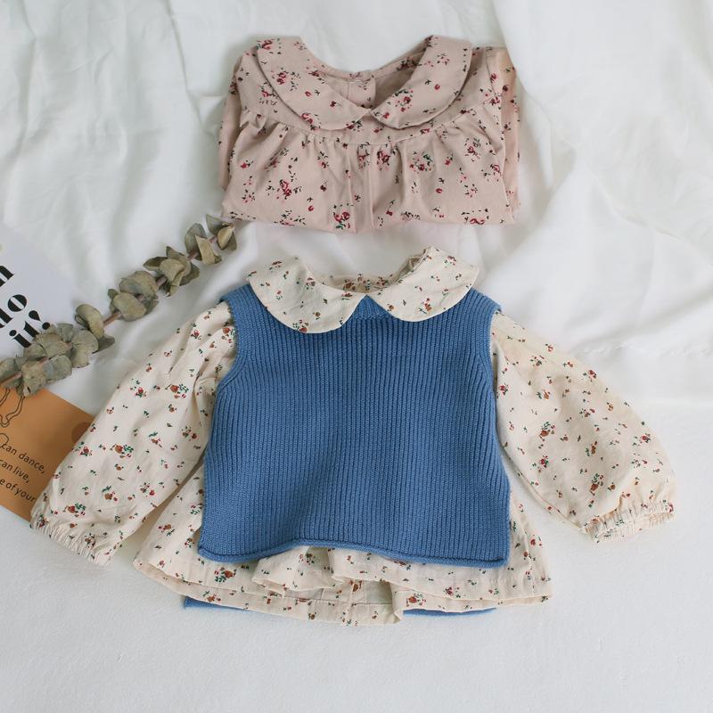 2021 Quần Áo Trẻ Em Bộ Bé Gái Áo Len Không Tay Trẻ Em Knited Áo Cotton Hoa Áo 3 Phù Hợp Với Bé Gái Bé Trai trang Phục
