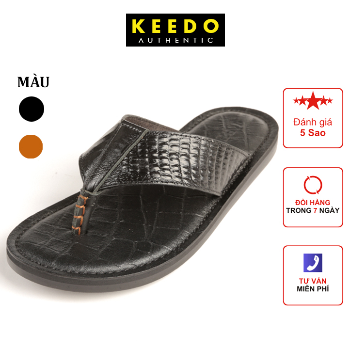 Dép Kẹp Nam Cao Cấp Da Bò Vân Cá Sấu KEEDO KD8021