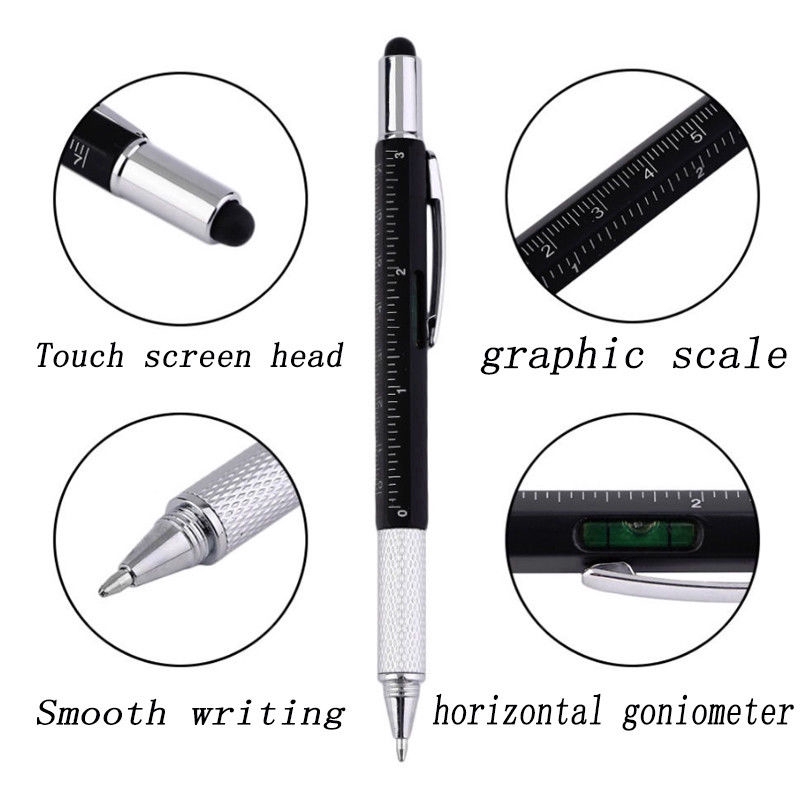 Bút Cảm Ứng Điện Thoại Đa Năng Touch Pen 6 trong 1 Tiện Lợi Thông Minh Cao Cấp Smart Vẽ Màn Hình dành cho iPad Pro/ Ipad Air/ Ipad Mini/ Ipad Gen 6,7,8,9 Máy Tính Bảng Tablet Android Phone Viết được có mực bi Tua Vít Vặn Ốc 2 Đầu Thước Kẻ Hàng Nhập Khẩu