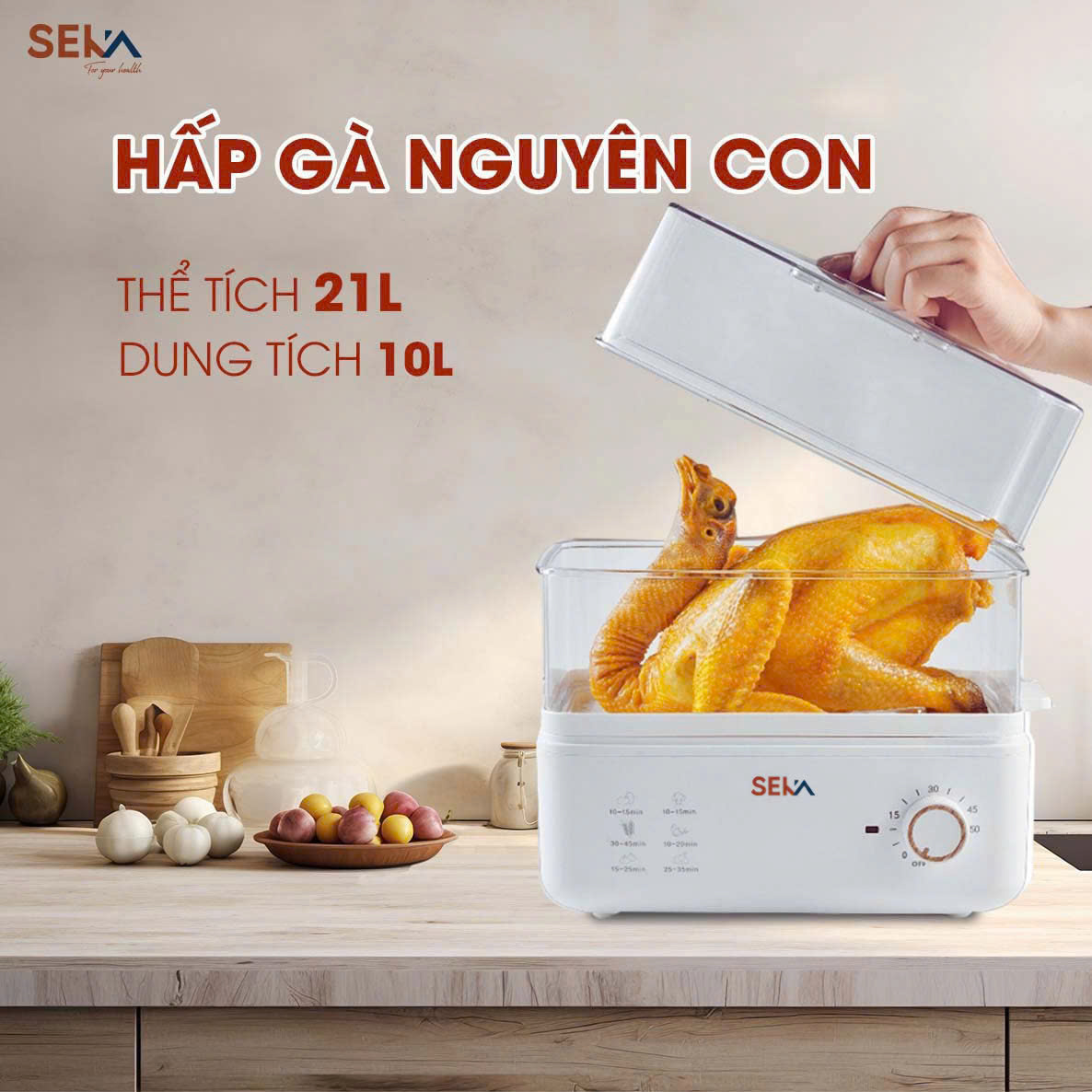 Nồi Hấp Điện 2 Tầng Đa Năng 6in1 Seka SK6610 (SK2088) Model 2024 - Nồi Hấp Hẹn Giờ - Dung Tích 10L - Hàng Chính Hãng