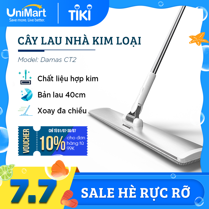 Cây Lau Nhà Thông Minh Hợp Kim Cao Cấp, Chổi Lau Nhà 360 Độ Lau Sạch Vắt Khô DAMAS CT2 - Bản Lau To Giúp Lau Sạch Nhanh Chóng, Khớp Xoay 180 Độ Linh Hoạt - Tự Động Gấp Gọn Tiện Lợi, Tích Hợp Thanh Lược Chải Làm Sạch Bông Lau Dễ Dàng Mà Không Cần Động Tay