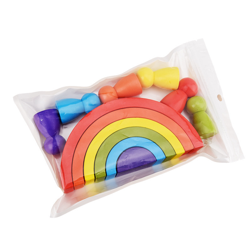 Đồ Chơi Xếp Hình Bằng Gỗ, Đồ Chơi Montessori Tina Khối Xây Dựng Cầu Vồng Cùng Với Nhân Vật Giáo Dục Trẻ Em Đầy Màu Sắc