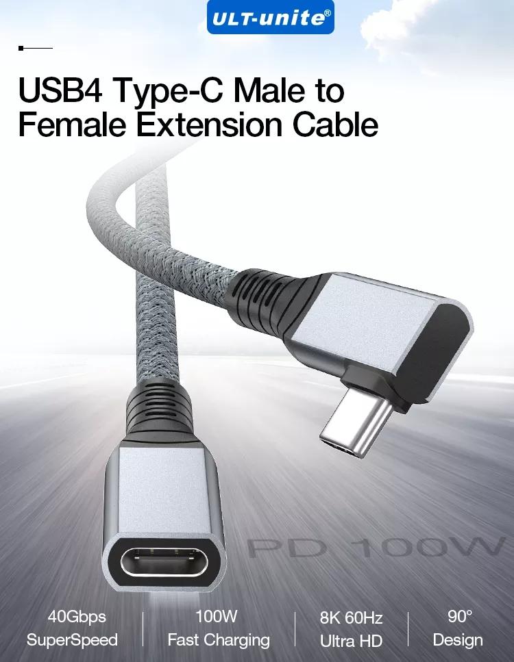 Cáp mở rộng USB4 8K PD100W đầy đủ tính năng của SuperSpeed USB 4.0 Type-C đến Cables 40Gbps 5A Sạc nhanh USB Mở rộng dòng dữ liệu: cáp USB 4