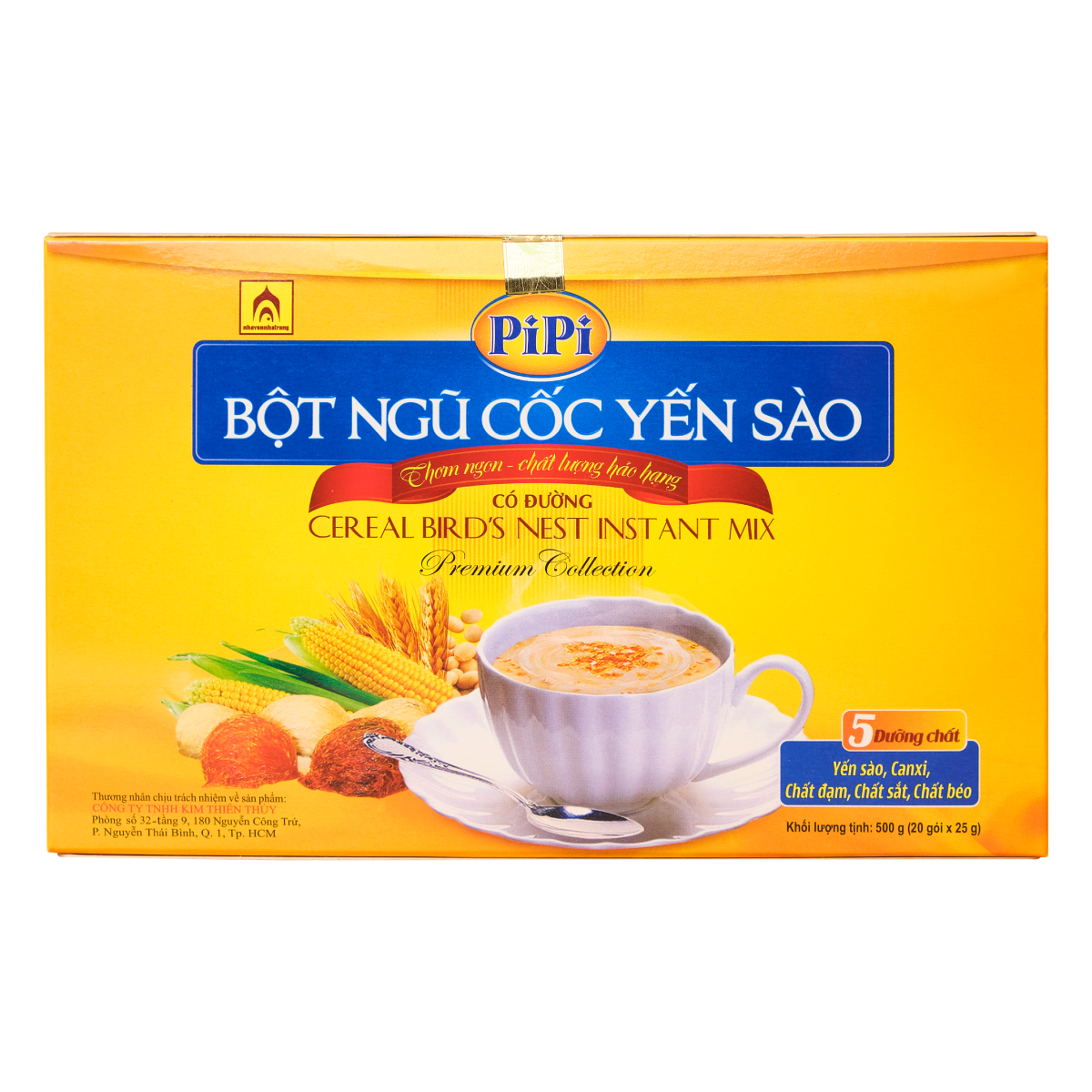 Bột Ngũ Cốc Yến Sào PiPi - Nhà Yến Nha Trang - Hộp 20 Gói - Loại Có Đường - Bột Ngũ Cốc Dinh Dưỡng - Ngũ Cốc Ăn Sáng - Hàng Chính Hãng