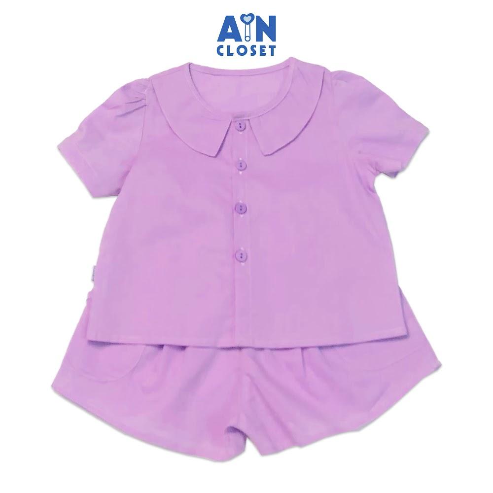 Bộ quần áo ngắn bé gái họa tiết Sơ mi tím quần váy cotton - AICDBGGHBZQD - AIN Closet