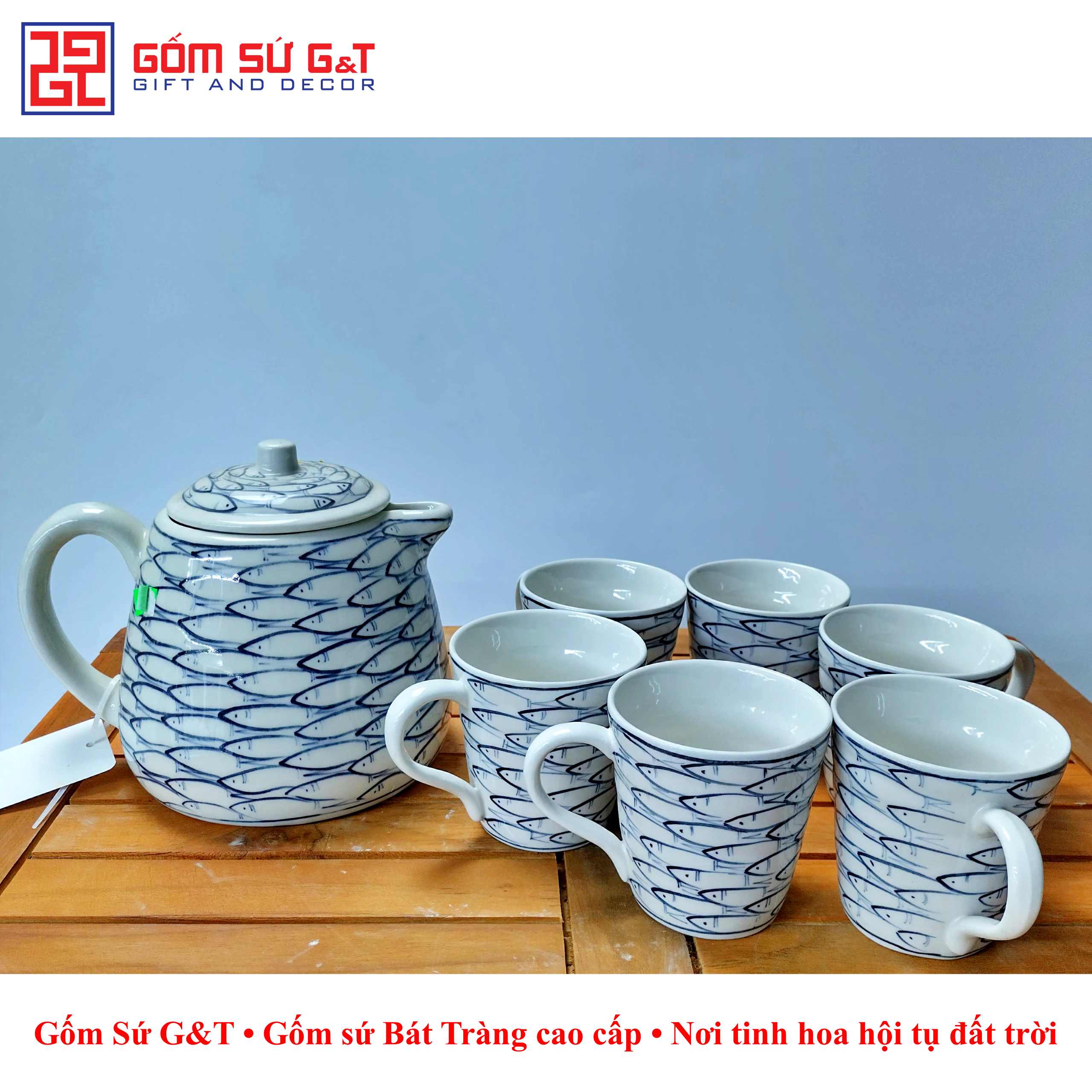 Bộ tích trà vẽ cá đàn Gốm Sứ G&amp;T
