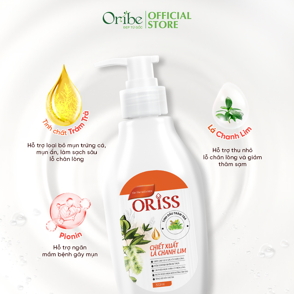 Sữa Tắm Giảm Mụn Lưng Oriss Giúp Giảm Thâm Mụn, Viêm Nang Lông Chai 300ml
