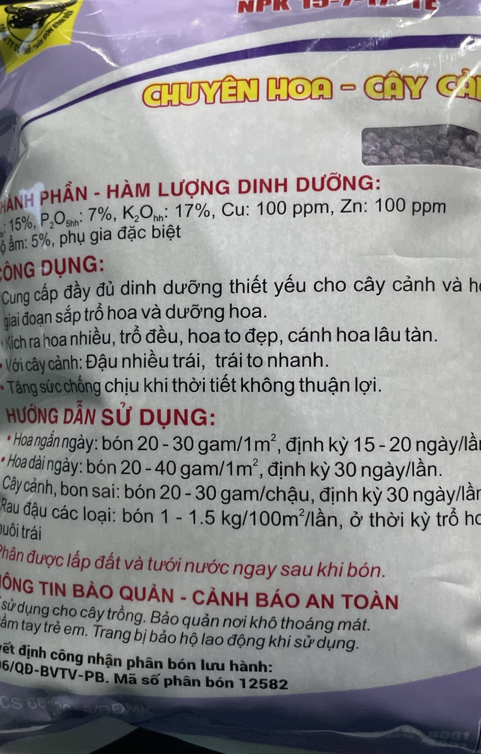 Phân bón gốc NPK 15-7-17+TE Đầu Trâu gói 1Kg