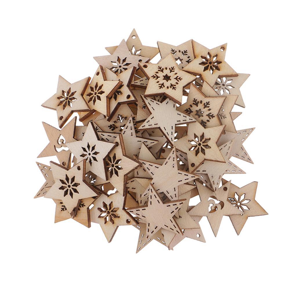 100pcs Unfinished Wood Carved Star Cutout Shapes Wooden Pieces Embellishment