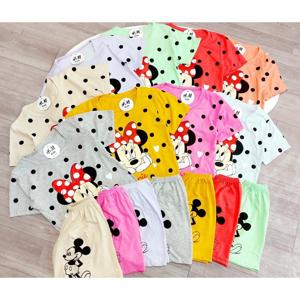 Bộ Quần Áo Trẻ Em Cộc Tay In Hình Micky Dễ Thương Vải Coton Cho Bé Gái Từ 20-40kg