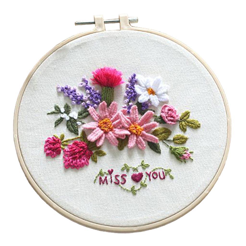 DIY Embroidery Starter Kit with Flower Pattern Needlework Kits Hoop