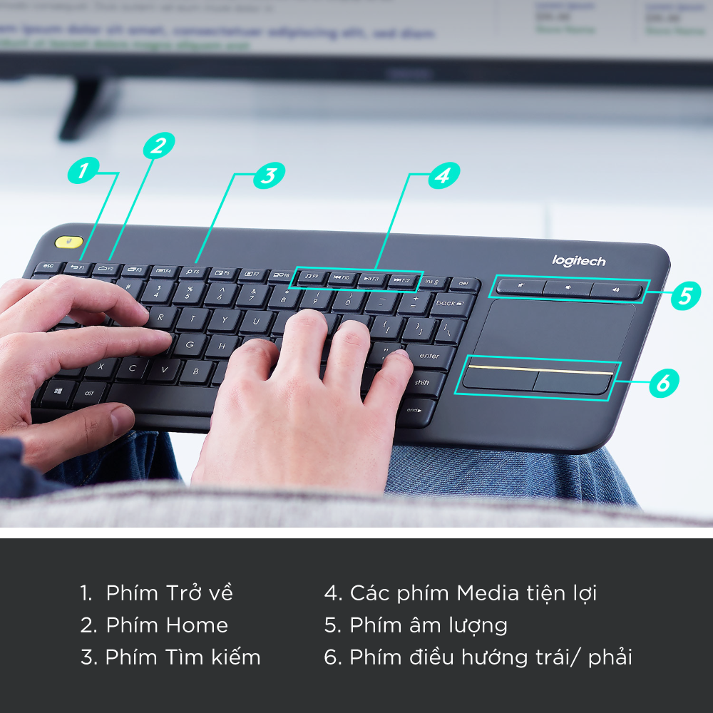 Hình ảnh Bàn Phím Không Dây Logitech K400 PLUS - Hàng Chính Hãng