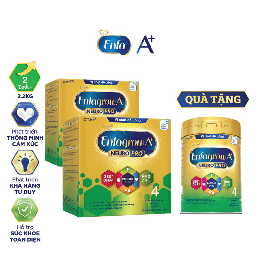 Bộ 2 Sữa Bột Enfagrow A+ Neuropro 4 - FL HMO Vị Nhạt Dễ Uống -2.2kg/hộp