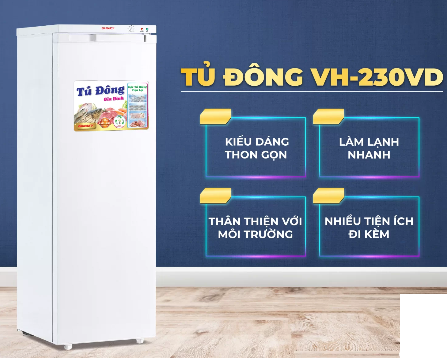 Tủ đông đứng Sanaky VH-230VD 213 lít - Hàng chính hãng (chỉ giao HCM)