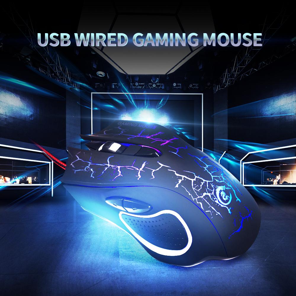 HXSJ A888B USB Wired Optical Gaming Mouse Colorful Light Gaming Mouse 6-button Mouse with Five Adjustable DPI