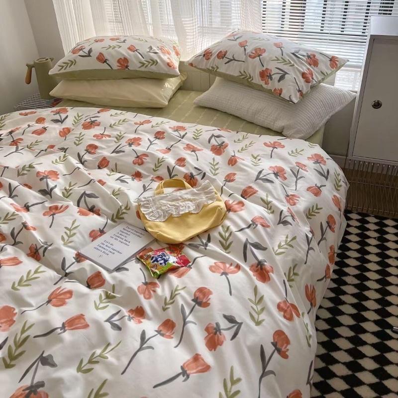 Bộ Chăn Ga Gối Cotton Living 100%cotton Hàng Nhập Khẩu Cao Cấp 4 Món