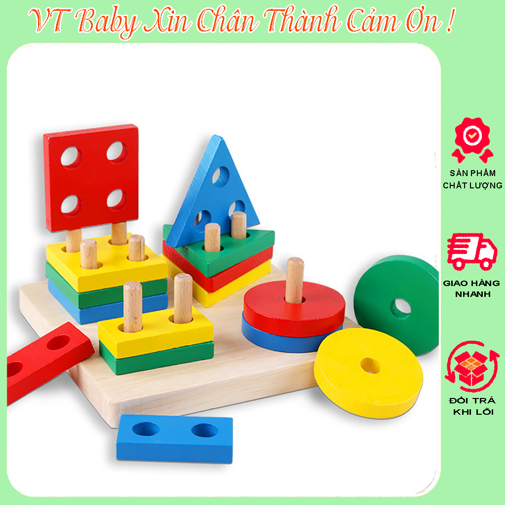 Bộ Thả 4 Cọc Hình Khối Bằng Cao Cấp Cho Bé