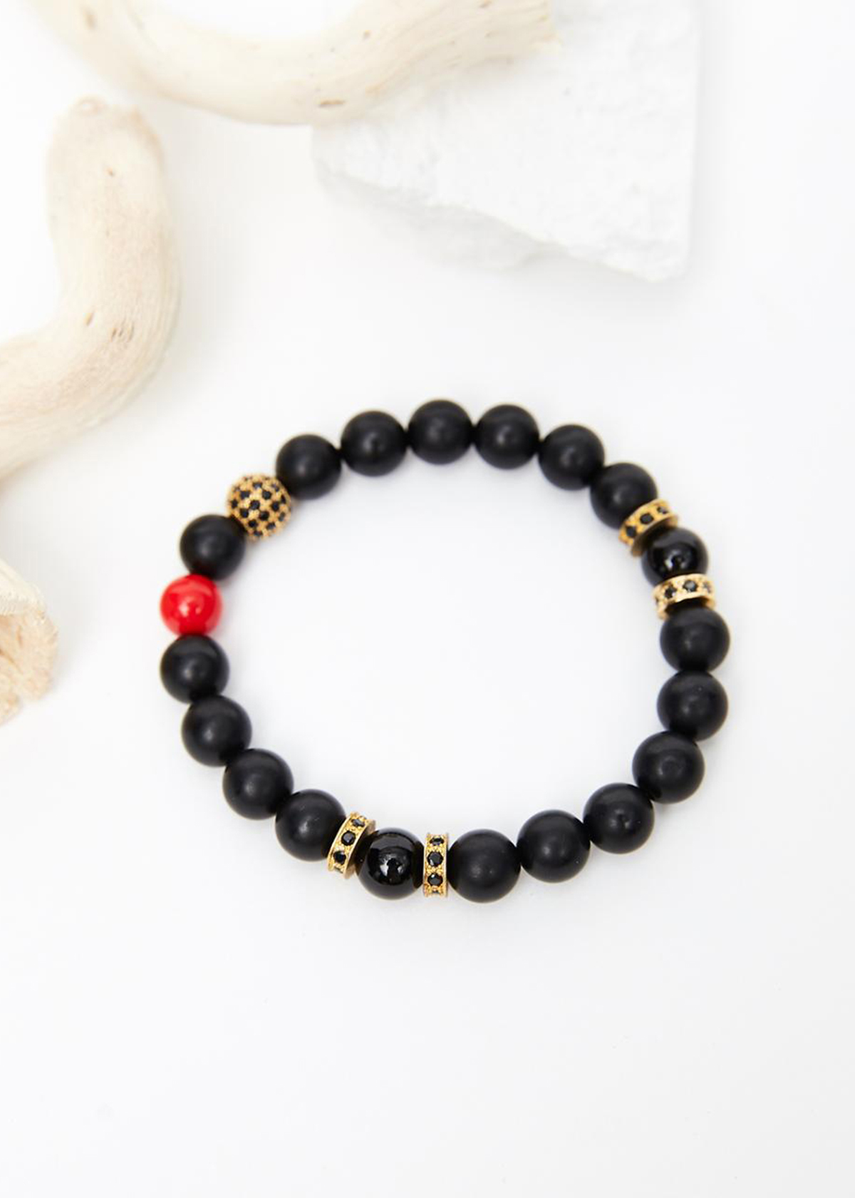 Vòng tay đá obsidian phối san hô đỏ 8mm mệnh thủy, mộc - Ngọc Quý Gemstones
