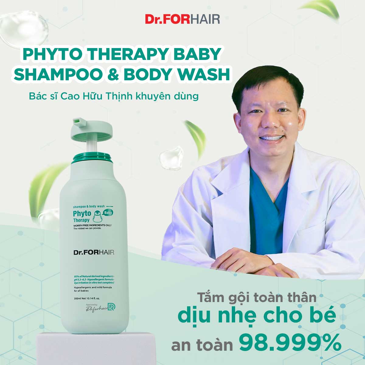 Combo gội cho mẹ và tắm gội cho bé chiết xuất từ thực vật Dr.FORHAIR Folligen Original Shampoo 300ml x Phyto Therapy Baby Shampoo &amp; Body Wash 300ml