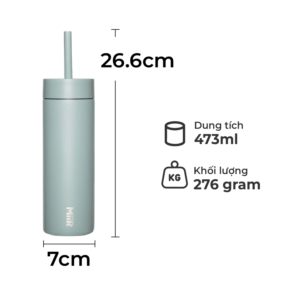 MiiR - Bình giữ nhiệt Sipper Straw - Màu Xanh Sương Mai/ Hồng Gỗ - 473ml