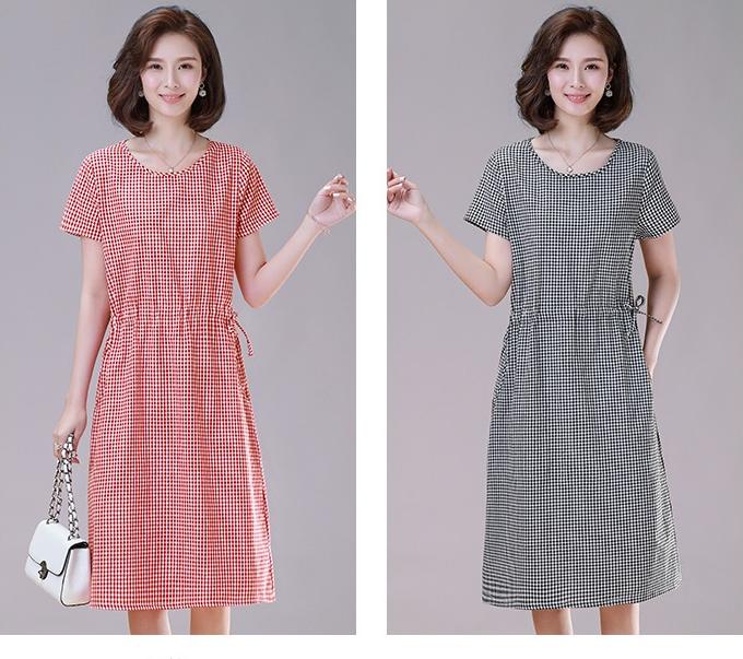 ĐẦM SUÔNG CARO THẮT EO - DS112