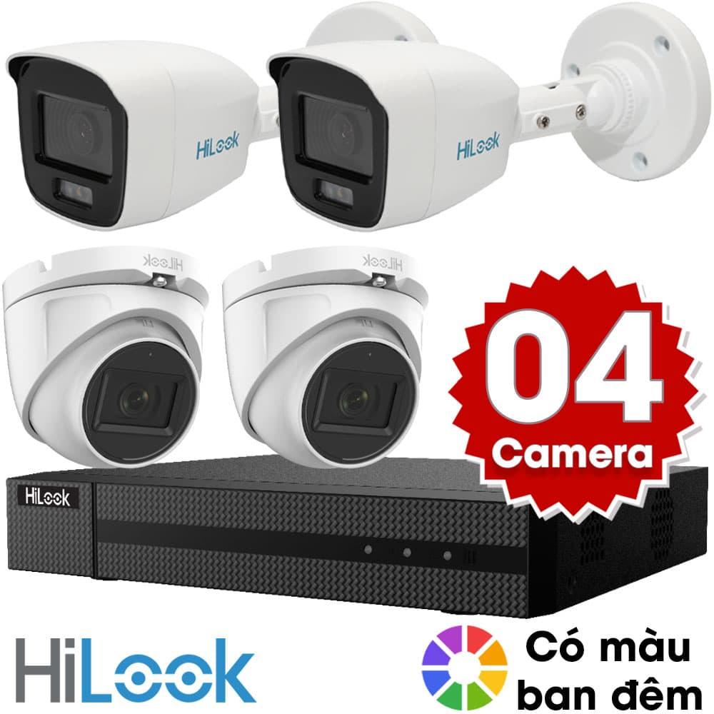 Trọn bộ 4 camera giám sát 2.0MP HiLook - Có màu ban đêm - Cắm điện là chạy - Hàng chính hãng