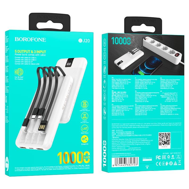 Sạc dự phòng borofone BJ20 10.000mAh - Hàng Chính Hãng kèm cáp sạc 3 cổng Micro/Typec/Lai ning có hiển thị led Pon Case