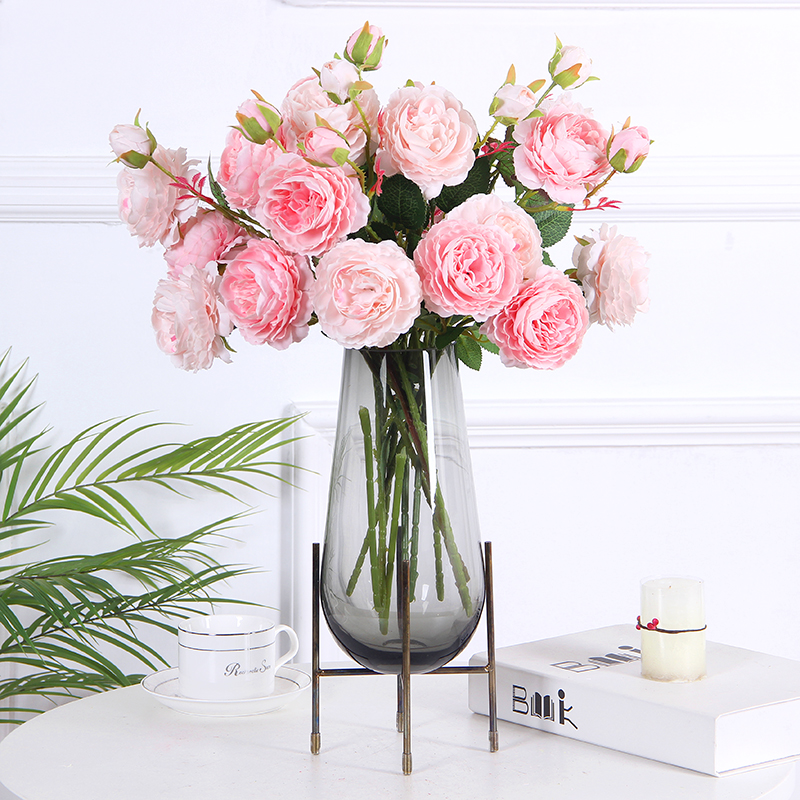 Hoa lụa cao cấp, bó 10 bông hoa mẫu đơn Peonia kèm nụ điểm xinh tươi trang trí phòng khách MD-201