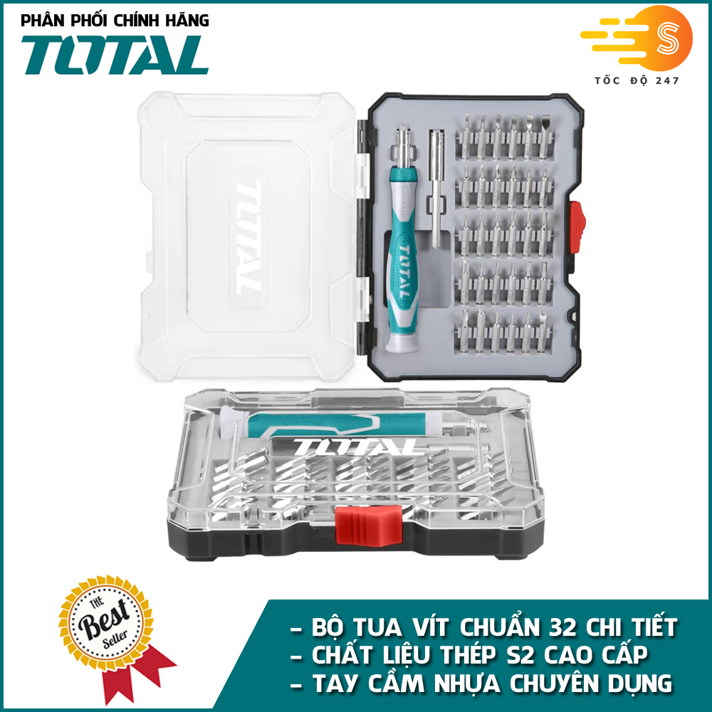 Bộ tua vít chuẩn 32 chi tiết TOTAL TACSD30326 - Có hộp đựng, nhỏ gọn, thép chuyên dụng S2, tay cầm nhựa chắc chắn