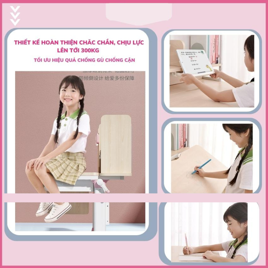 Bàn S01 học sinh chống cận chống gù bàn học thông minh cho bé chỉnh được độ cao có giá đỡ sách và ngăn kéo