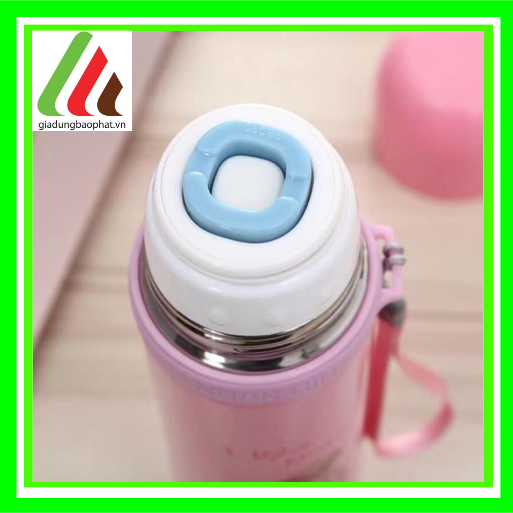 Bình giữ nhiệt the cute elves 500ml inox 2 lớp chân không cách nhiệt in hình dễ thương có dây xách tiện lợi