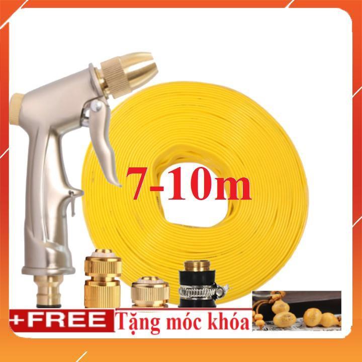 Bộ dây vòi xịt nước rửa xe,tưới cây ,tăng áp 3 lần, loại 7m, 10m 206701-1 đầu đồng,cút đồng+ móc khoá