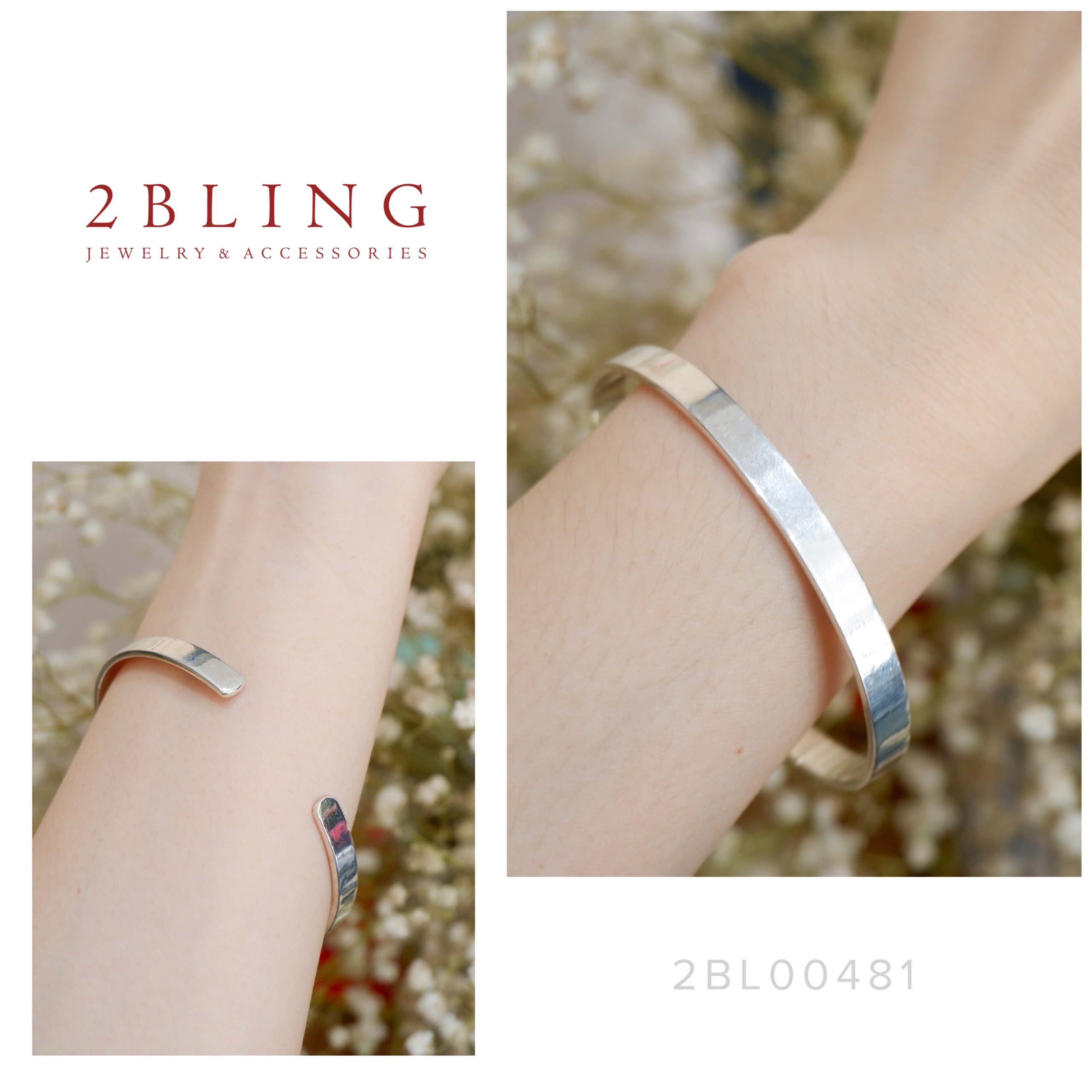 Vòng tay bạc 925 trơn 2Bling 2BL00481 phong cách thanh lịch dành cho nam và nữ