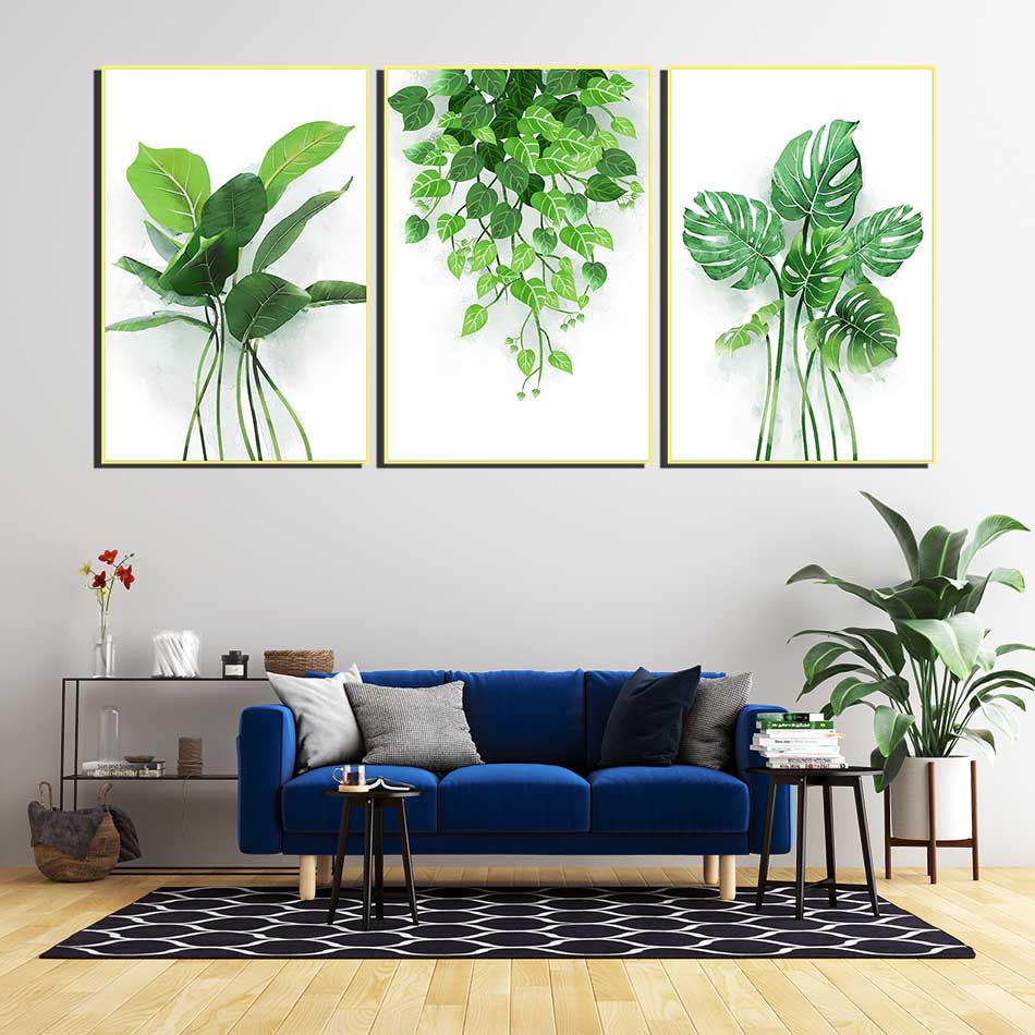 Bộ 3 tranh canvas treo tường Decor Hoa lá phong cách scandinavian - DC041