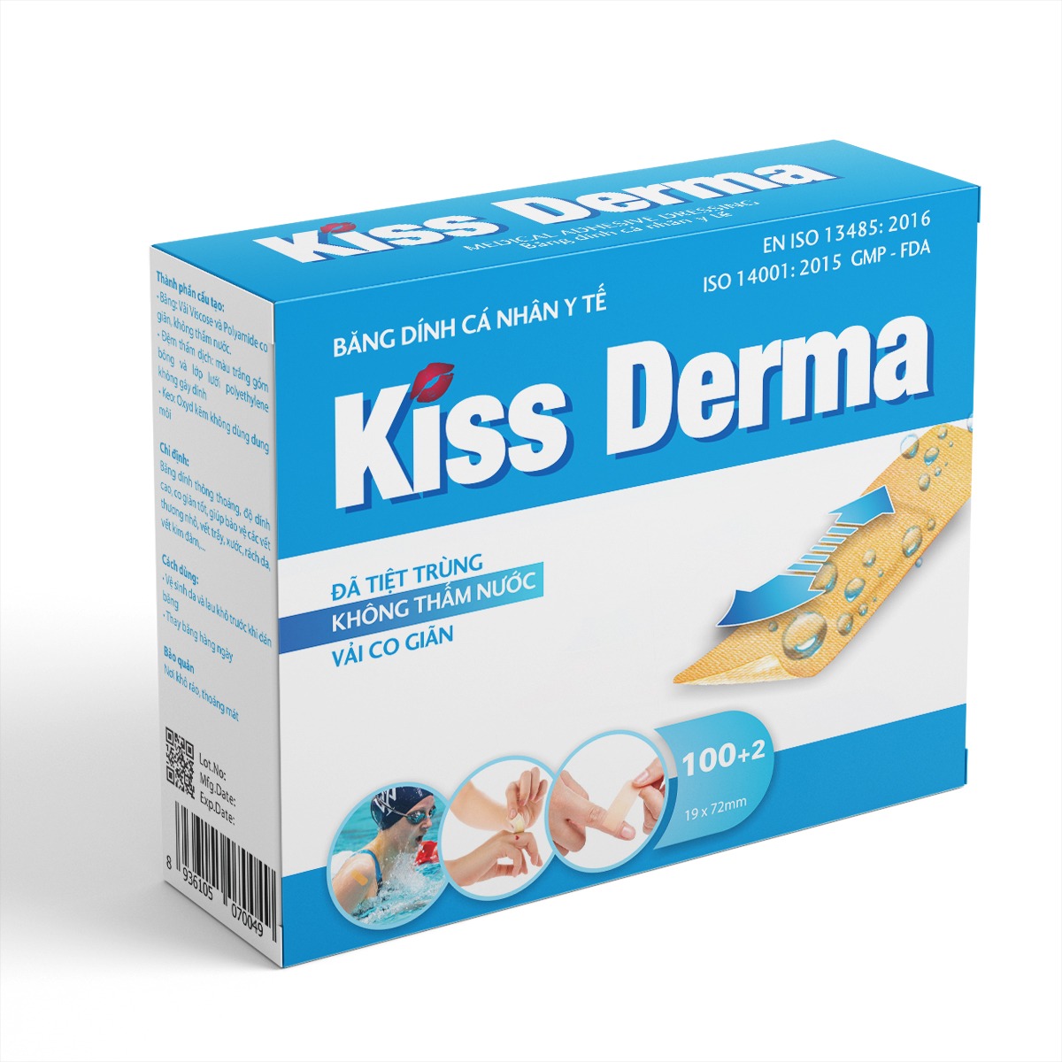 Băng Cá Nhân Chống Nước Kiss Derma (Hộp 102 miếng 19*72 mm)