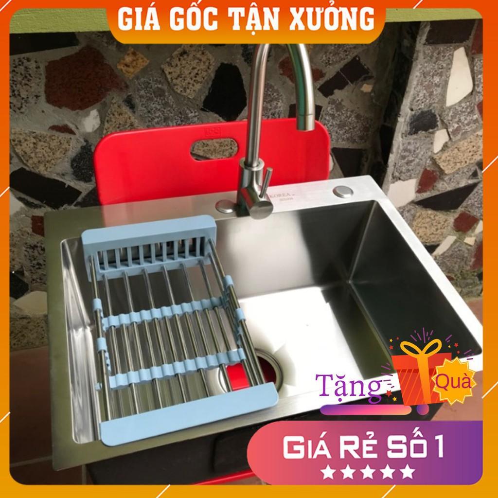 CHẬU ĐÚC 1 HỐ ĐỦ PHỤ KIỆN KÈM VÒI NÓNG LẠNH TẶNG RỔ RÚT