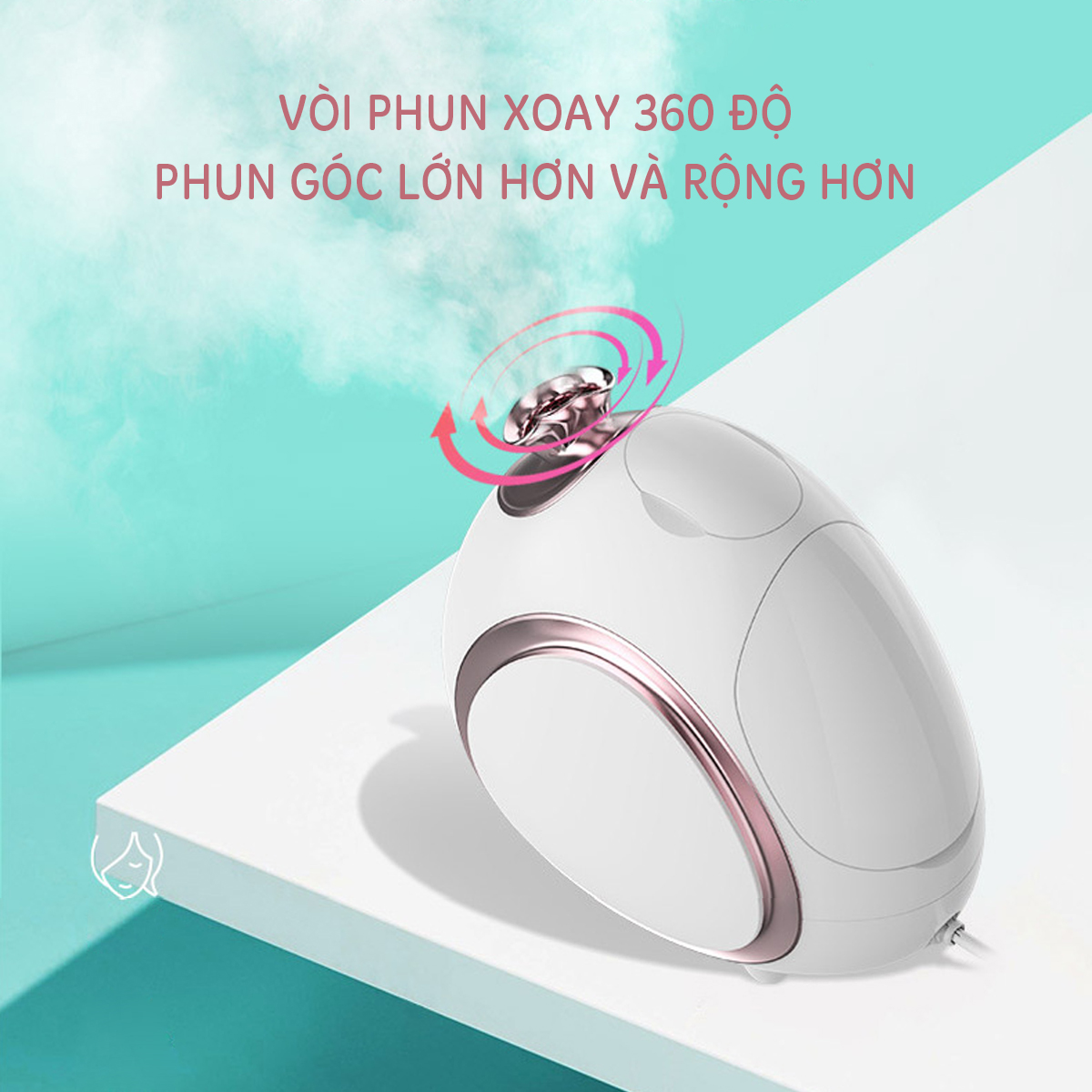 Máy Xông Hơi Mặt Nóng Lạnh Thông Minh Thế Hệ Mới-6 chế độ xông, xông NANO ION kháng khuẩn, Vòi phun xoay 360 độ