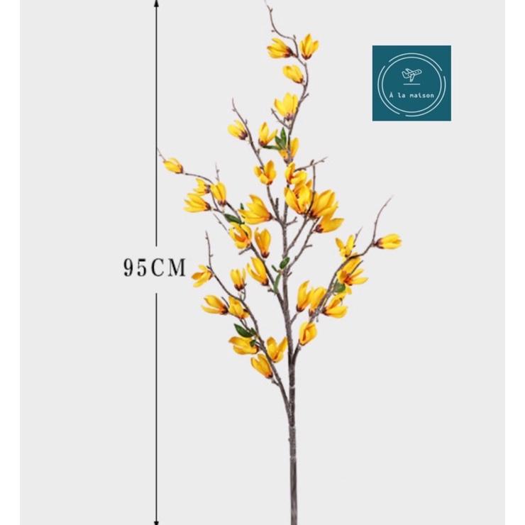 Cành nụ hoa mộc lan cao cấp từ lụa 95cm nhiều nhánh thiết kế trang trí không gian sang trọng