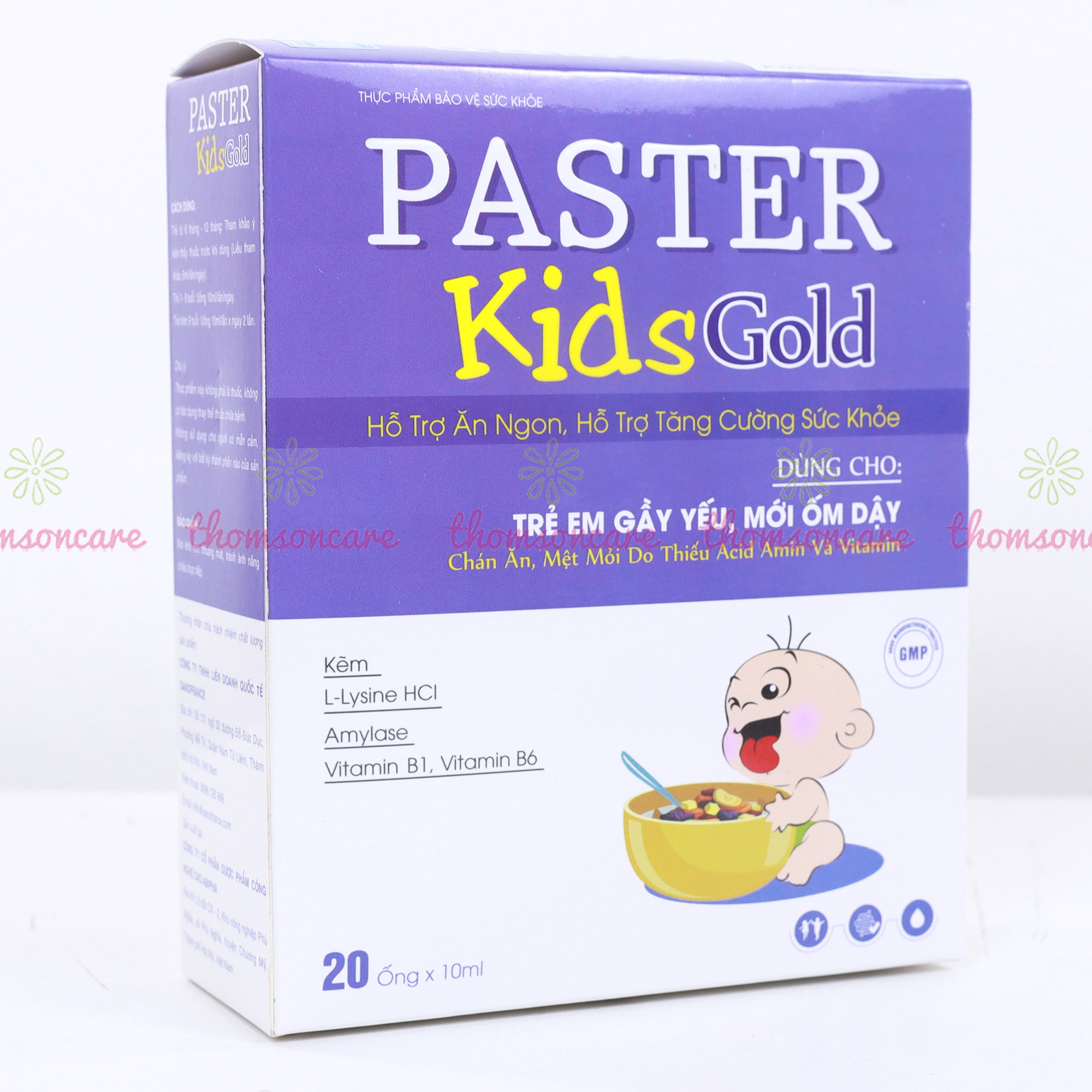 Siro ăn ngon Paster Kids Gold ống sanofia- Hỗ trợ tăng sức đề kháng, ăn ngon miệng, giảm rối loạn tiêu hóa - Hộp 20 ống x 10ml Thomsoncare