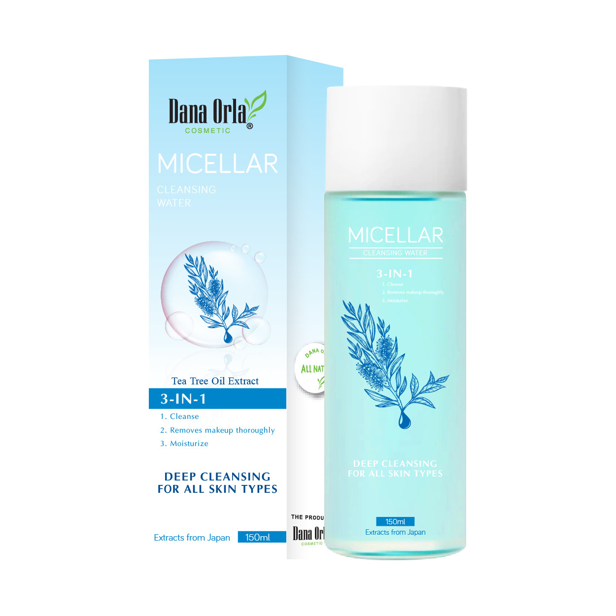 Nước Tẩy Trang dành cho da dầu, mụn và hỗn hợp Dana Orla Micellar 3-in-1, chiết xuất Tinh dầu Tràm Trà