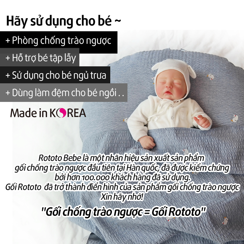 Bộ chăn gối chống trào ngược Rototo bebe nhập khẩu Hàn Quốc khắc phục tình trạng trào ngược dạ dày hiệu quả