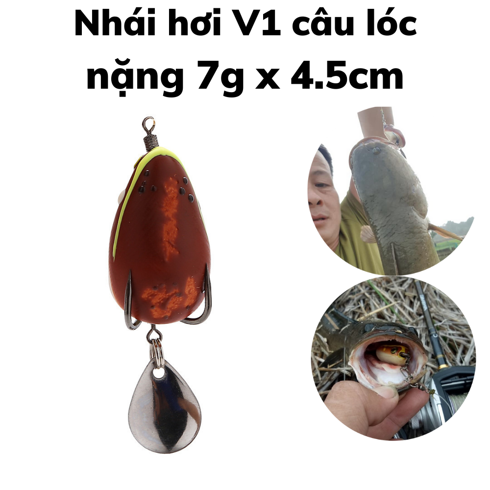 Nhái hơi câu lóc v1 Bull nặng 7g dài 4.5cm có thìa xoay, mồi nhái giả thái lan câu lure cá lóc bông đồng cá sộp cực nhạy