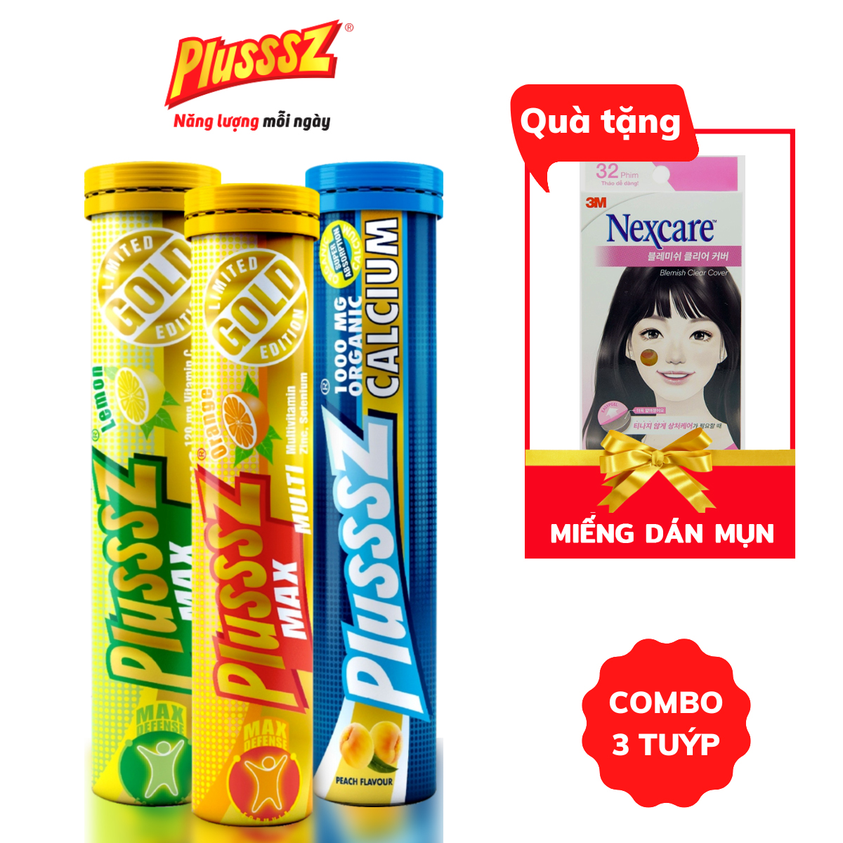 Viên bổ sủi bọt Plusssz Max Multivitamin vị Cam + viên bổ sủi bọt Plusssz Max Vitamin C vị Chanh +Viên sủi Plusssz Calcium vị Đào và chanh dây không Đường bổ sung canxi dạng hòa tan, dễ hấp thu hỗ trợ ngăn ngừa loãng xương