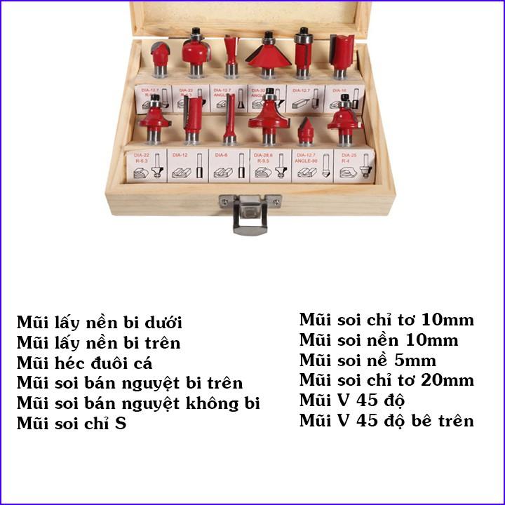 Mũi Phay Gỗ - Bộ Mũi Soi Gỗ 12 Chi Tiết