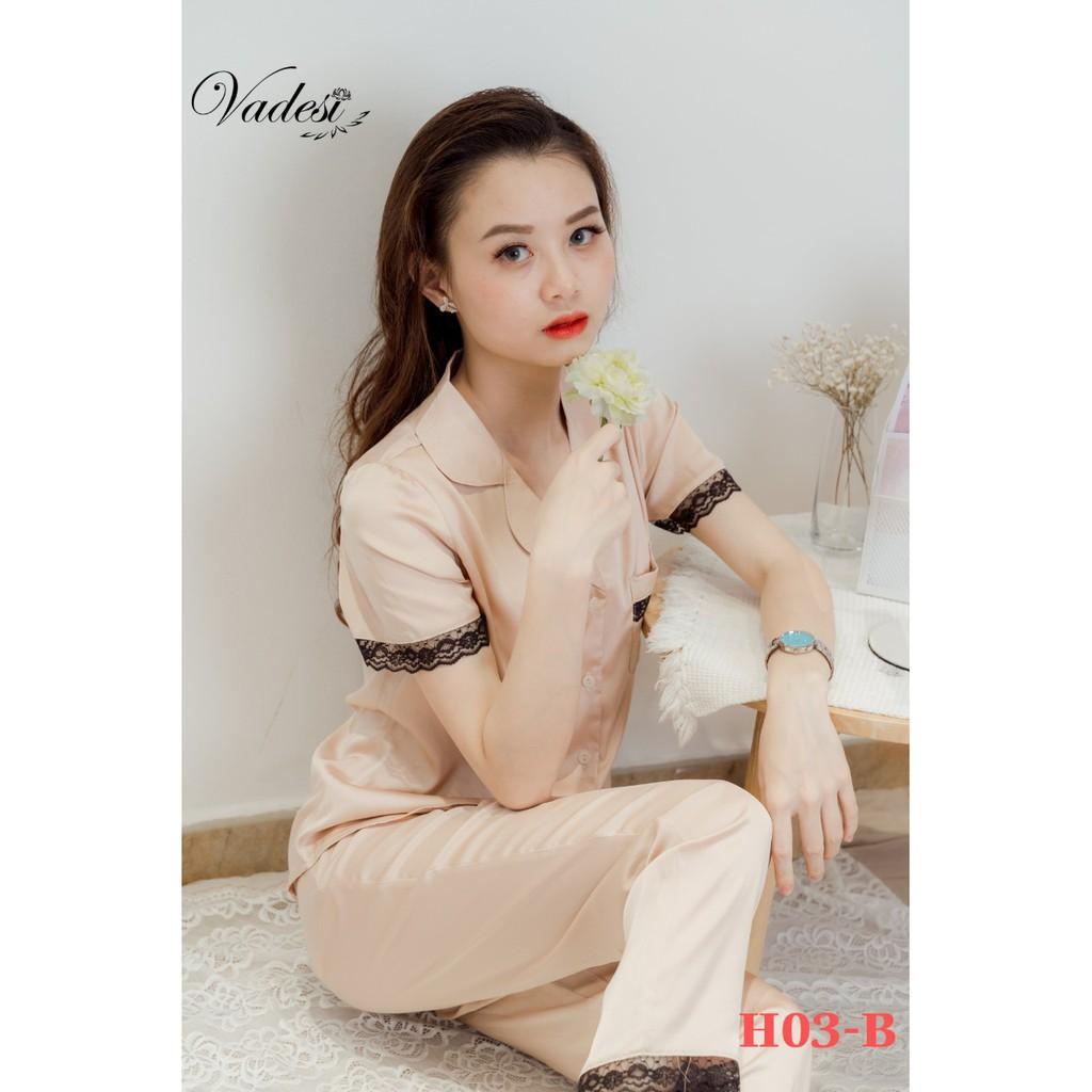 Đồ Ngủ Bộ Pijama Nữ Quần Dài Tay Ngắn Phối Ren Lụa Cao Cấp Mặc Nhà Đẹp Mềm Mịn Thấm Hút Thoáng Mát – VADESI