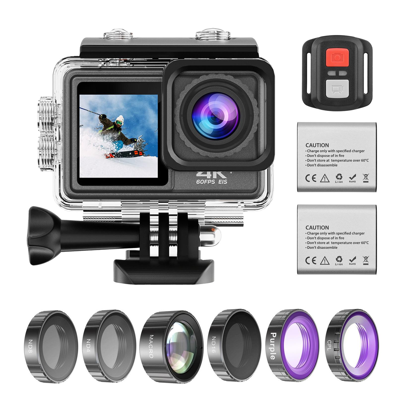 4K 24MP Dual Screen Sport Camera DV Camcorder 2.0 Inch Screen 170° Wide Angle EIS 40m Waterproof WiFi for Outdoor Sports