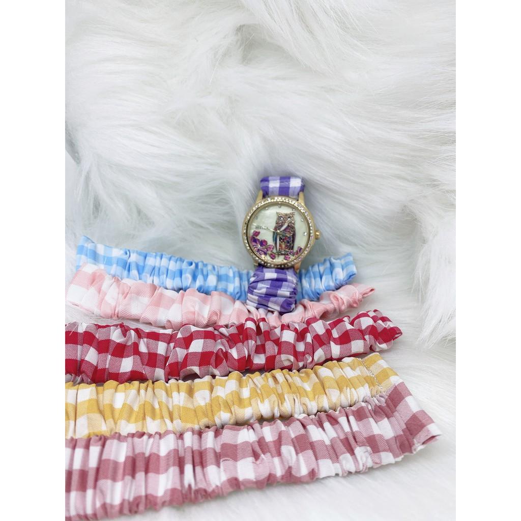 Dây đồng hồ thay thế bằng vải caro co giãn dạng Scrunchies kiểu dáng dễ thương đủ màu