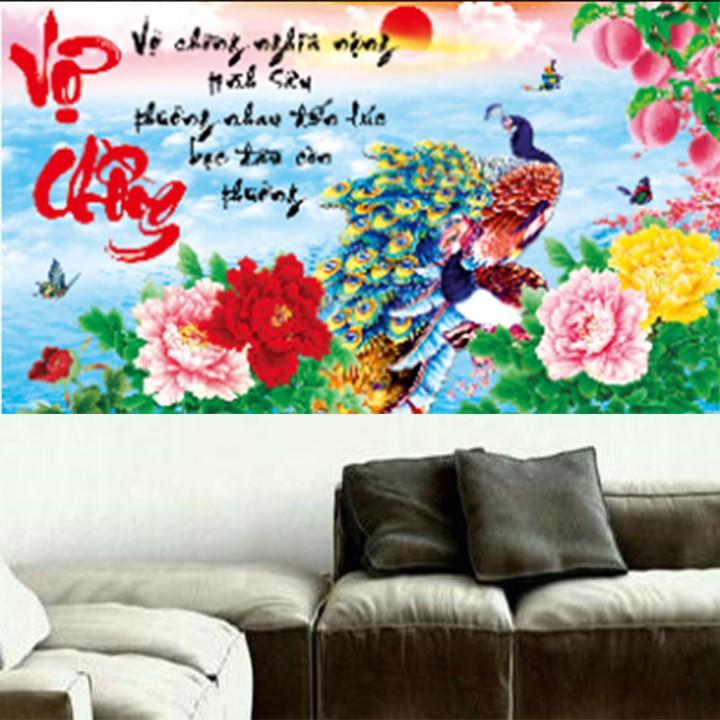Tranh thêu vợ chồng công mẫu đơn X8054 - kích thước: 84 * 48cm.