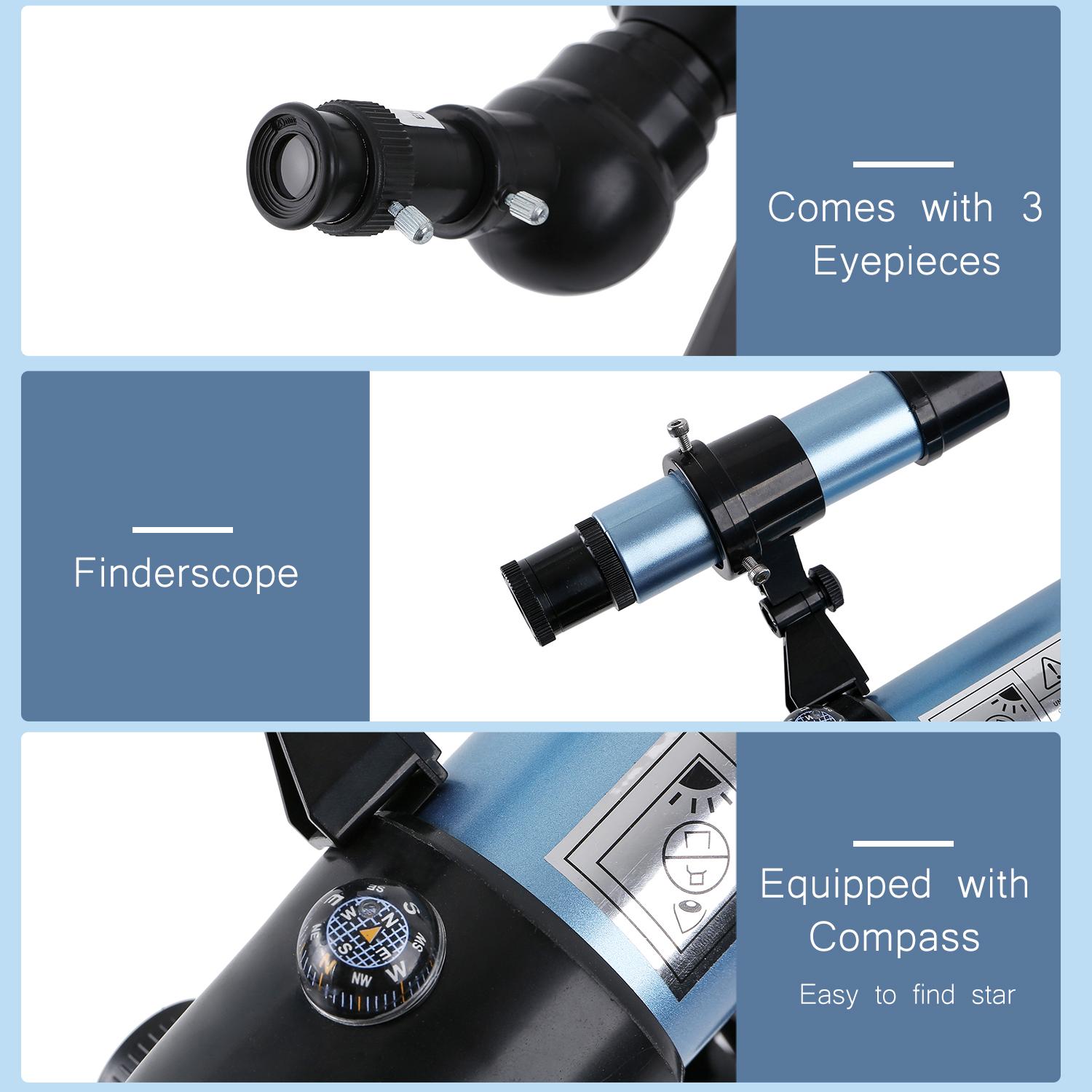 Astronomical Telescope 90X HD Monocular Telescope Refractor Spotting Scope Beginner Kids Telescope with 5×24 Finder