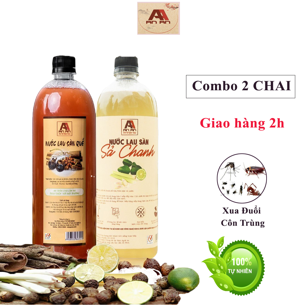 Combo lau sàn sả chanh + lau sàn quế  (1000ml/chai)| Xua đuổi côn trùng, sàn nhà sạch bong thơm ngát|